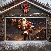 cheap Garage &amp; Door Banners-Christmas Door Decorations Outdoor Garage Door Cover Santa Xmas Door Banner Santa Claus Snowman Large Door Mural Backdrop Decoration forHoliday Home Wall Decorations