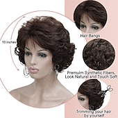 abordables perruque plus âgée-Perruque ondulée courte bouclée marron foncé avec frange de cheveux 100 % importée de qualité supérieure - Perruques de cheveux marron synthétiques pour femme (marron)
