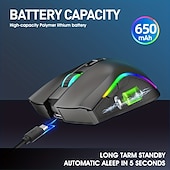 Недорогие Мыши-Беспроводная мышь 2,4 г с RGB-подсветкой, перезаряжаемая, 4800 точек на дюйм, регулируемая USB, оптическая оптическая мышь для игр, домашнего офиса, черный/белый