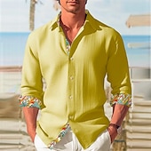 economico Stampa Floreale-Per uomo Floreale Fiori tropicali Camicia Camicia hawaiana Camicia Aloha Manica lunga Camicia Collo ripiegabile Informale Da tutti i giorni Per uscire Fine settimana Bianco Verde Cachi S M L