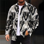 economico giacca camicia da uomo-Per uomo Geometria Camicia Giacca da camicia Sovracamicia Manica lunga Informale Esterno Strada Casual / quotidiano Autunno inverno Collo ripiegabile Bottoni Tasche Stampa Bianco Rosso Kaki