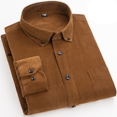 cheap Flannel Shirts-Men&#039;s Shirt Corduroy Shirt Shirt Jacket Overshirt Plain Outdoor Daily Wear Light Blue Yellow Red Navy Blue Long Sleeve Lapel Spring &amp;  Fall Clothing Apparel Front Pocket