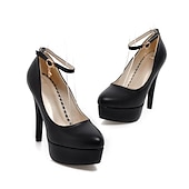 abordables Baile de graduación-Mujer Tacones Zapatos De Vestir Boda Fiesta Oficina Tacones De Boda Plataforma Tacón de Aguja Dedo redondo Elegante Moda Negocios Cuero Sintético Tira de tobillo Negro Blanco Azul Piscina