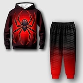 billiga Pojkens 3D-djur-Pojkar 3D SPIDER Huvtröja &amp; träningsbyxor Set Set Långärmad 3d-utskrivning Höst Vinter Aktiv Mode Häftig Barn 3-12 år Utomhus Semester Gata Normal