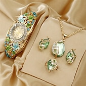 tanie Zegarki kwarcowe-5 sztuk zestaw luksusowa damska bransoletka zegarki kwarcowe moda rhinestone kwarcowa bransoletka na mankiet zegarek owalny wskaźnik analogowy zegarek na rękę zestaw biżuterii prezent dla mamy dla niej