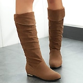 levne Slouch Boots-dámské ploché boty ke kolenům, boty z umělého semiše ve více barvách na podzimní a zimní nošení