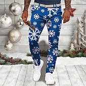 economico Abito da scena natalizia-pantaloni da uomo con stampa scena natalizia fiocco di neve business casual stampa 3d pantaloni eleganti da esterno abbigliamento quotidiano streetwear poliestere vino nero blu s m l pantaloni