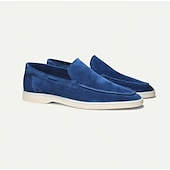 abordables Chaussures sans lacets &amp; mocassins-mocassins pour hommes en daim bleu clair avec semelle blanche confortable - parfaits pour une tenue décontractée et estivale
