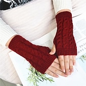 cheap Heating &amp; Cooling-Monochrome Knitted Gloves Short Half Finger Warm Gloves Elastic Fingerless Touch Screen Fall Winter Gloves