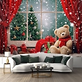 billiga jul gobeläng hängande-juldekorationer julgran hängande gobeläng väggkonst xmas stor gobeläng väggmålning dekor fotografi bakgrund filt gardin hem sovrum vardagsrum björn fönster vy