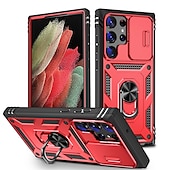 baratos Capa Samsung-Capinha para Samsung Galaxy S23 S22 Plus Ultra S21 Ultra A14 A54 A52 S25 Ultra Capa Traseira com Suporte Anel Protetor de Lente de Câmera PC