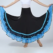 お買い得  社交ダンス衣装-ボールルームダンス スカート ラッフル スプライシング 女性用 性能 訓練 ハイウエスト ポリエステル