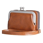 cheap Card Holders &amp; Cases-2023 Women New Retro Genuine Leather Rivet Short Wallet Zipper Coin Card Holder Female Coin Clutch Wallets Purse Money Bag