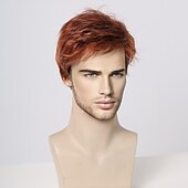 cheap Mens Wigs-Synthetic Wig Uniforms Career Costumes Princess kinky Straight Middle Part Layered Haircut Machine Made Wig 8 inch sepia Synthetic Hair Men&#039;s Cosplay Party Fashion Brown