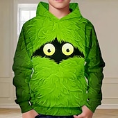 abordables Visión 3D y Geometría del Niño-Navidad Chico 3D Elfo Sudadera Pullover Manga Larga Impresión 3D Otoño Invierno Moda Ropa de calle Fresco Niños 3-12 años Con Capucha Exterior Casual Diario Ajuste regular