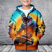 billiga Pojkens 3D-djur-Pojkar 3D Dinosaurie Huvtröja Kappa Ytterkläder Långärmad 3D-tryck Höst Vinter Mode Streetwear Häftig Polyester Barn 3-12 år Utomhus Ledigt Dagligen Normal