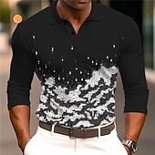 billiga Geometrisk pikétröja för män-Herr Grafisk Pikétröjor Golftröja Långärmad Polotröjor Skjortor med krage Ledigt Semesterkläder Rave Wear Festkläder Knappar 3D-utskrift Höst vinter Svart Vit Grå