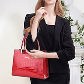 tanie Torby i torebki-damska czarna torebka ze skóry krokodyla | elegancka torba typu tote z uchwytami u góry i paskiem na ramię | idealna do biura, na interesy i na oficjalne okazje
