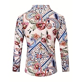 preiswerte Ethnisches Muster-Herren Hemd Knopfhemd Langarm Brautkleider schlicht Boho Freizeitskleidung Ausgehen Herbst Winter Umlegekragen Bedruckt Button-Down Schwarz Dunkelmarine Beige