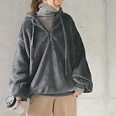 baratos Moletons Felpudos-Mulheres Côr Sólida Quente Teddy Difusa Manga Longa Capuz Meio Zíper Tops regulares Rua Casual Com Cordão Bolso frontal Quarter Zip Preto Vinho Cinzento Escuro Café Cinzento Outono &amp; inverno
