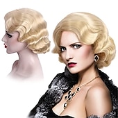 economico Parrucche storiche-Parrucca nera corta anni &#039;20 per donne parrucca a onde di dita Gatsby delle ruggenti anni &#039;20 parrucche vintage sintetiche per donne cosplay costume vestiti eleganti parrucca flapper anni &#039;20