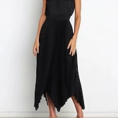 preiswerte Schlichte Röcke-Damen Rock Schaukel Langer Rock Elegant Modisch Maxi Hoher Taillenbund Röcke Einfarbig Gefaltet Asymmetrischer Saum Party Strasse Schwarz Weiß Wein Dunkelgrün Frühling Sommer Satin
