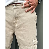 economico Pantaloni cargo-Per uomo Pantaloni cargo Tasche Liscio Comfort Traspirante Esterno Giornaliero Per uscire 100% cotone Di tendenza Informale Beige