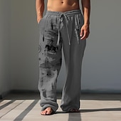 economico Pantaloni casual stampati da uomo-Per uomo Cowboy Pantaloni casual Pantaloni Pantaloni Larghi Misura del girovita medio Vintage All'aperto Abbigliamento casual alla moda Abbigliamento quotidiano Autunno &amp; Inverno Nero Bianco Verde