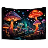 お買い得  ブラックライトタペストリー-ブラックライトタペストリー uv 反応性グローインザダークキノコトリッピー霧自然風景壁掛けタペストリー壁アート壁画用リビングルーム寝室