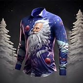abordables Tenue de Père Noël-père Noël Décontractées Homme Chemise Usage quotidien Sortie Automne hiver Col rabattu manche longue Jaune, bleu marine, Bleu Roi S, M, L Tissu extensible dans les 4 sens Chemise Noël