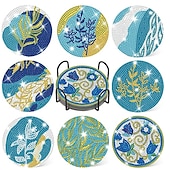 billige Placemats &amp; Coasters &amp; Trivets-diamantmaleraler sett med 6 stk eller 8 stk, runde dalbaner-sett med holder gjør-det-selv-diamant-og-dal-dal-dal-dal-dal-daler skli- og dalbane for voksne diamantmalesett rekvisita