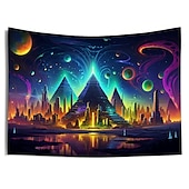 preiswerte Blacklight -Wandteppiche-Schwarzlicht-Wandteppich, UV-reaktiv, leuchtet im Dunkeln, Glow Party, Neon, trippige, neblige Pyramide, Ägypten, Wandteppich, Wandbild für Wohnzimmer, Schlafzimmer