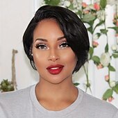 baratos peruca mais velha-Perucas de cabelo curtas com corte pixie perucas retas para mulheres perucas de substituição de cabelo sintéticas resistentes ao calor