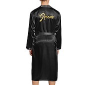 cheap Men&#039;s Robes-Men&#039;s Robe Bathrobe Silk Robe Silk Kimono 1 pcs Plain Stylish Casual Comfort Home Daily Bed Faux Silk Comfort Warm V Neck Long Sleeve Belt Included Fall Winter Black Wine