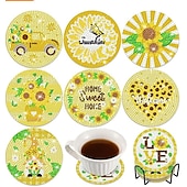 billige Placemats &amp; Coasters &amp; Trivets-diamantmaleraler sett med 6 stk eller 8 stk, runde dalbaner-sett med holder gjør-det-selv-diamant-og-dal-dal-dal-dal-dal-daler skli- og dalbane for voksne diamantmalesett rekvisita