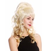billiga Historiska peruker-Dam Parann Barock 60-tal Beehive Retro Knyten Lockig Lång Ljus Blond Mix Pop Sångare Halloween Parann