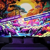 Χαμηλού Κόστους Μαύρισμα ταπετσαρία-blacklight ταπετσαρία uv αντιδραστική λάμψη στη σκοτεινή λάμψη πάρτι νέον trippy ομιχλώδες δάσος μανιτάρι κρεμαστή ταπισερί τοίχου τοιχογραφία για κρεβατοκάμαρα σαλονιού