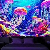 رخيصةأون Tapestries Blacklight-لوحة فنية جدارية معلقة من نسيج أسود متوهج في الظلام، متفاعل مع الأشعة فوق البنفسجية، قنديل البحر النيون تحت الماء، مخدر، ضبابي، لغرفة المعيشة وغرفة النوم