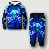 billiga Pojkens 3D-djur-Pojkar 3D SPIDER Huvtröja &amp; träningsbyxor Set Set Långärmad 3d-utskrivning Höst Vinter Aktiv Mode Häftig Barn 3-12 år Utomhus Semester Gata Normal