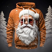 abordables Tenue de Père Noël-Sweat à capuche 3D Père Noël pour homme, motif graphique, mode Père Noël, impression 3D, sport, extérieur, vacances, jaune foncé, rouge, manches longues, capuche, poche avant, printemps&amp;amp;chemise
