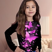 cheap Girl&#039;s 3D Cartoon-Girls&#039; 3D Rainbow Butterfly T shirt Long Sleeve 3D Print Fall Active Kids 4-12 Years Regular Fit