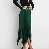 preiswerte Schlichte Röcke-Damen Rock Schaukel Langer Rock Elegant Modisch Maxi Hoher Taillenbund Röcke Einfarbig Gefaltet Asymmetrischer Saum Party Strasse Schwarz Weiß Wein Dunkelgrün Frühling Sommer Satin