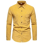 economico camicia da uomo con bottoni-Per uomo Camicia Maglietta informale Camicia di velluto a coste Nero Giallo Rosa Viola Marrone Manica lunga Liscio Bavero Strada Da mare Di base Abbigliamento Di tendenza Comodo
