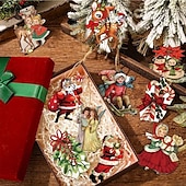 cheap Event &amp; Party Supplies-20pcs Christmas Tree Ornaments Xmas Wooden Santa Claus Christmas Crutches Green Garland Hanging Decoration Pendant For Outdoor Festival Party Gift (with Rope)