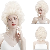 cheap Historical Wigs-Wig Platinum Blonde Beehive Wig 18th Century Baroque Wig for Women Lady Natural Synthetic Victorian Cosplay Party Costume Wig (Platinum Blonde) Carnival Wigs
