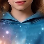 billiga Flickans 3D Vision &amp; Skinande-Flickor 3D Galax Huvtröja Pullover Långärmad 3D-tryck Höst Vinter Aktiv Mode söt stil Barn 3-12 år Utomhus Ledigt Dagligen Normal