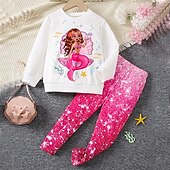 billiga Flickans 3D-tecknad film-Flickor 3D Sjöjungfru Sweatshirt &amp; Legging Set Set Rosa Långärmad 3D-tryck Höst Vinter Aktiv Mode Dagligen Barn 4 år + Rund hals Utomhus Semester Datum Normal