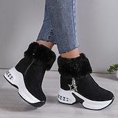 levne Sníh a zimní boty-Dámské Boty Větší velikosti Zimní obuv Denní Pevná barva Podšité fleecem Kotníkové boty Booties Zip Klínový podpatek Oblá špička Pohodlné Umělý semiš Zip Černá Béžová Šedá