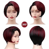 baratos peruca mais velha-Perucas de cabelo curtas com corte pixie perucas retas para mulheres perucas de substituição de cabelo sintéticas resistentes ao calor