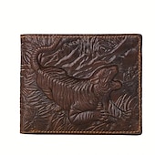 abordables Porte-cartes et étuis-Portefeuille vintage en cuir véritable pour hommes, portefeuille tigre imprimé en 3D, porte-carte